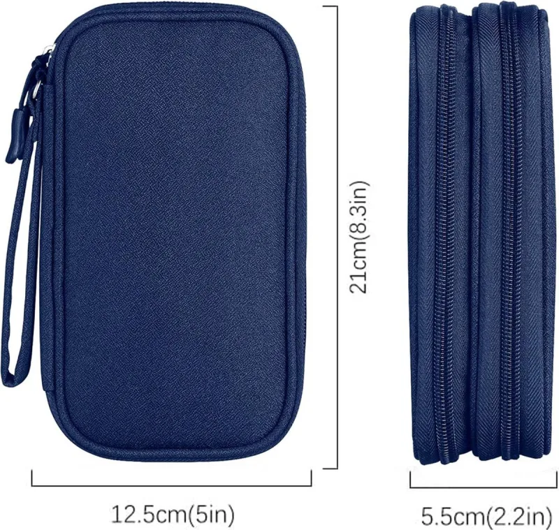 1 Piece Sea Blue Cable Organizer Bag, Multi Layer Electronics Case, 21 x 12.5 x 6 cm