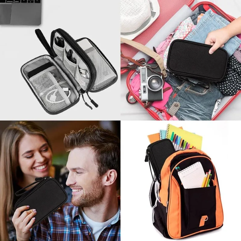 1 Piece Black Cable Organizer Bag, Multi Layer Electronics Case, 21 x 12.5 x 6 cm