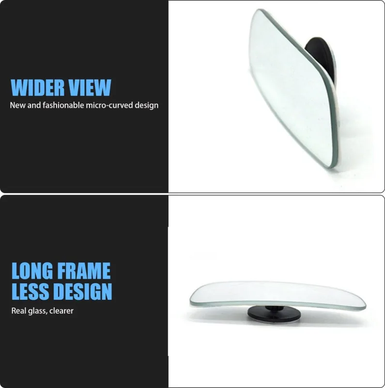 2 Piece HD Wide Angle Rectangular Blind Spot Mirror Set for Car Rearview Mirrors, Silver