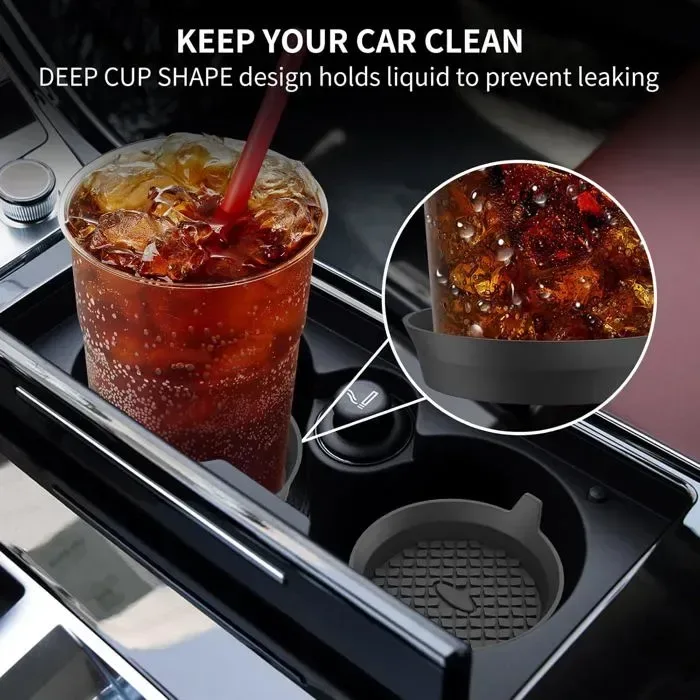 4 Piece Black Silicone Coaster Set for Cup Holders, 7 to 8.3 cm Diameter
