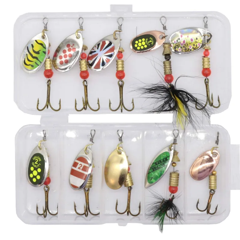 10 pcs MultiColor Fishing Lure Spinners, in Practical Box 10 pcs MultiColor Fishing Lure Spinners, in Practical Box