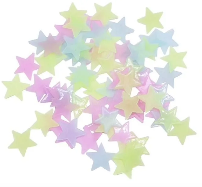 100pcs Luminous Stars for Ceiling and Wall Decorations, MultiColor