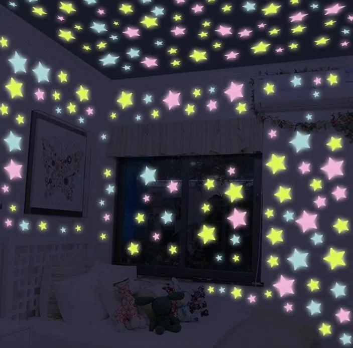 100pcs Luminous Stars for Ceiling and Wall Decorations, MultiColor