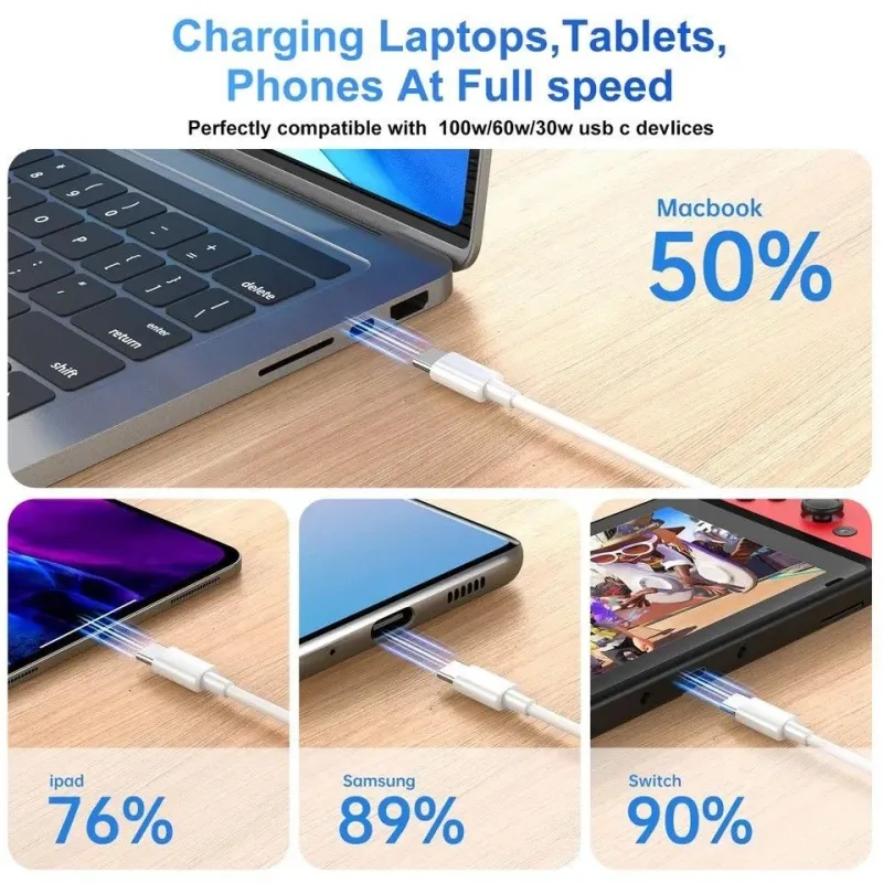 2-PACK USB-C to USB-C Fast Charging Cable, 2m, White