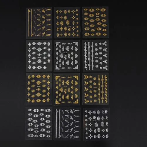 6 Sheets Silver Gold Nail Stickers, 12×4 cm