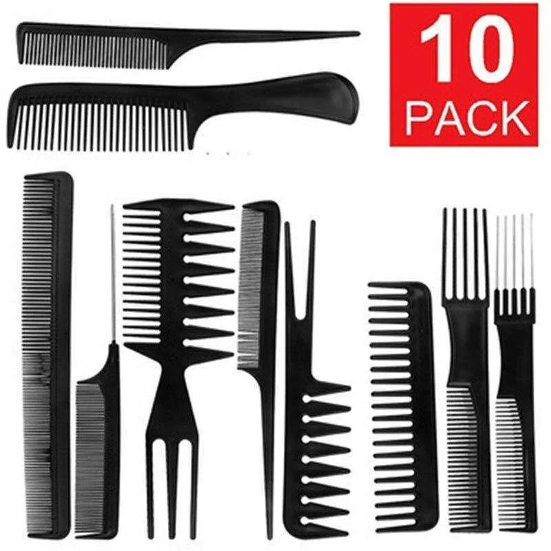10pcs Professional Comb Set with Different Shapes, Black 10pcs Professional Comb Set with Different Shapes, Black