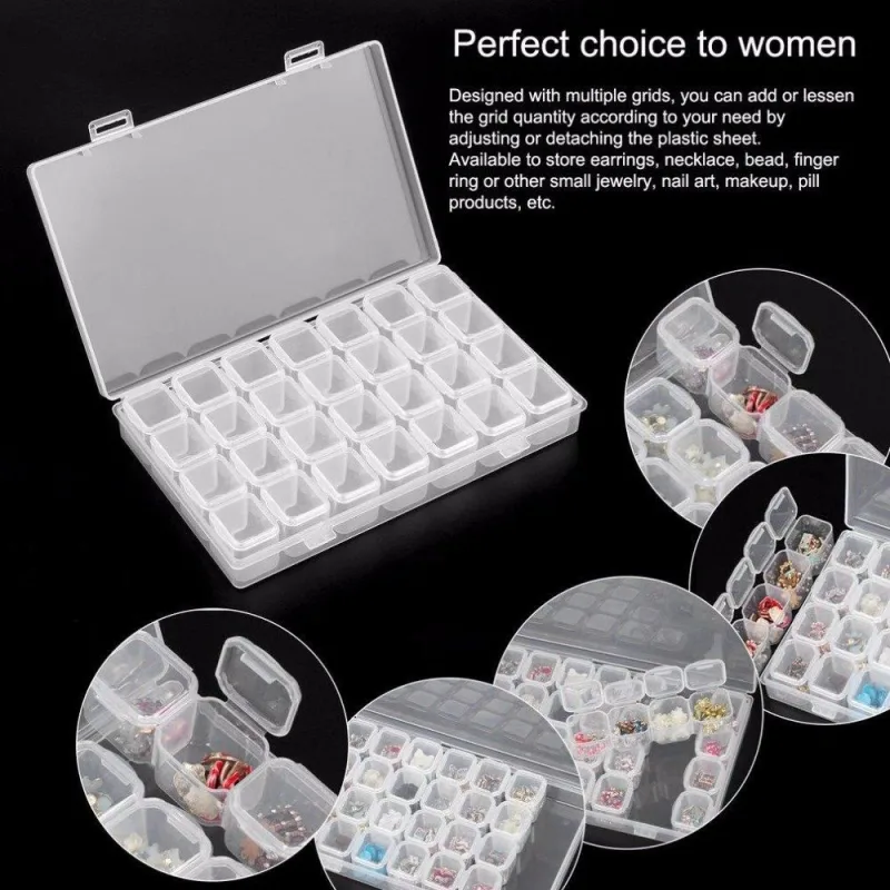 28-Slots Clear Diamond Painting Storage Box, Compatible with DIY Craft Organizers