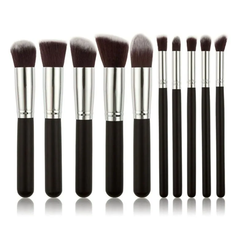 10pcs Professional Makeup Brushes Set, Silver Black