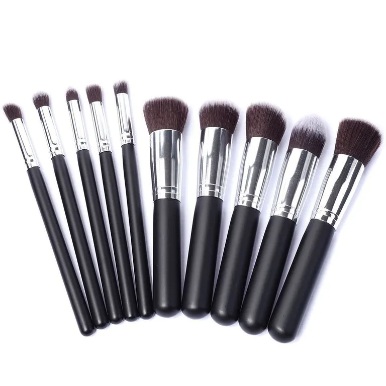 10pcs Professional Makeup Brushes Set, Silver Black