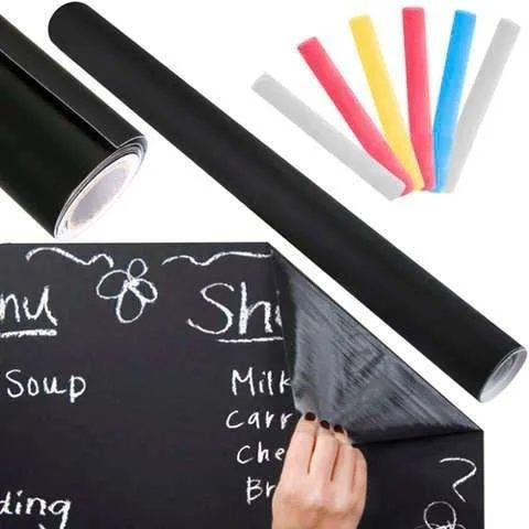 Reusable Self-Adhesive Chalk Poster with Crayons, Black Reusable Self-Adhesive Chalk Poster with Crayons, Black