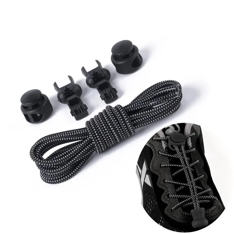 Two shoes with elastic laces including drawstring, Black