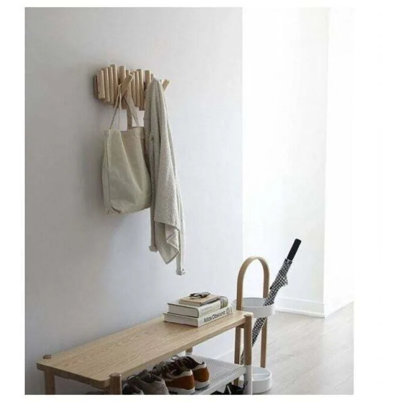 Wall-Mounted Coat Rack with 5 Hooks, Made of Natural Wood, 37.1 x 16.5 x 4.4 cm