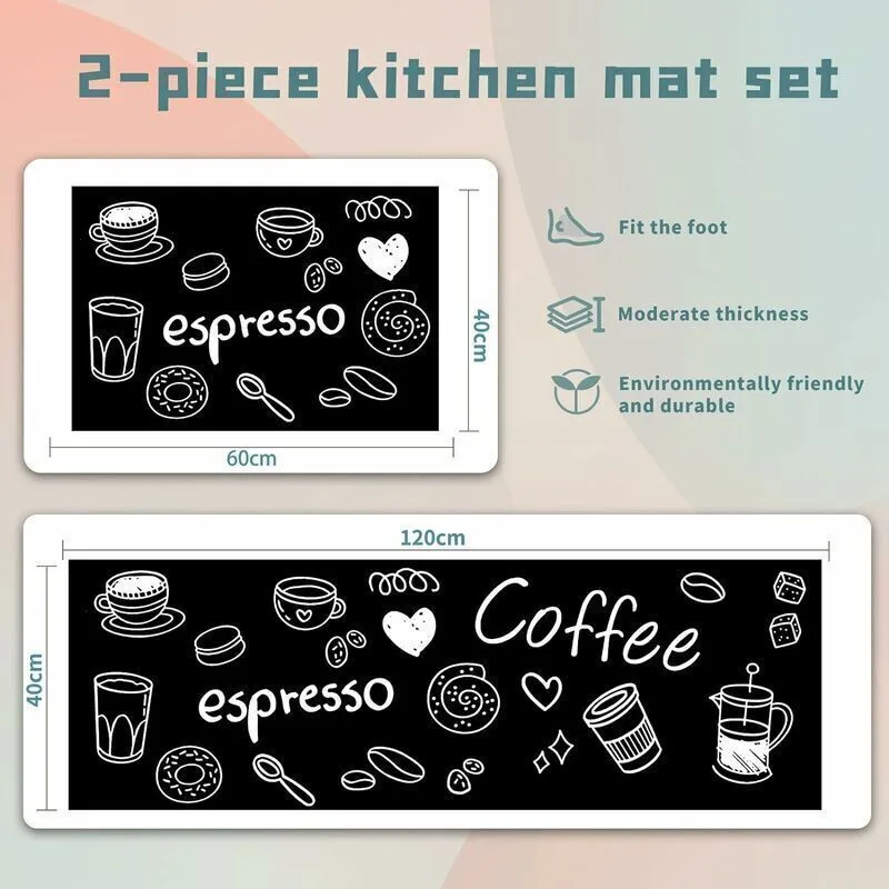 2 Pcs Non-Slip Kitchen Mats, Absorbs Water and Oil, Dust Resistant, 40 x 60, 40 x 120 cm