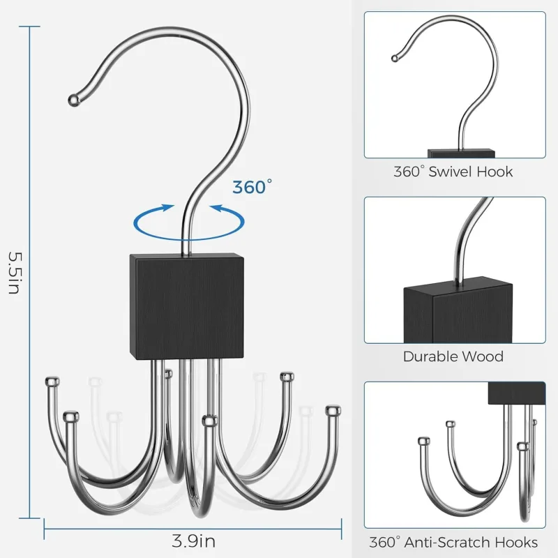 3 Piece Rotating Belt Hanger Holds up to 24 Belts