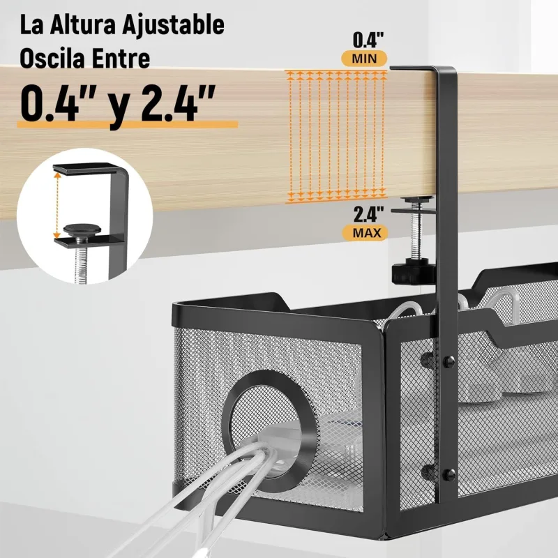 No Drill Metal Desk Cable Tray Black, 34 cm