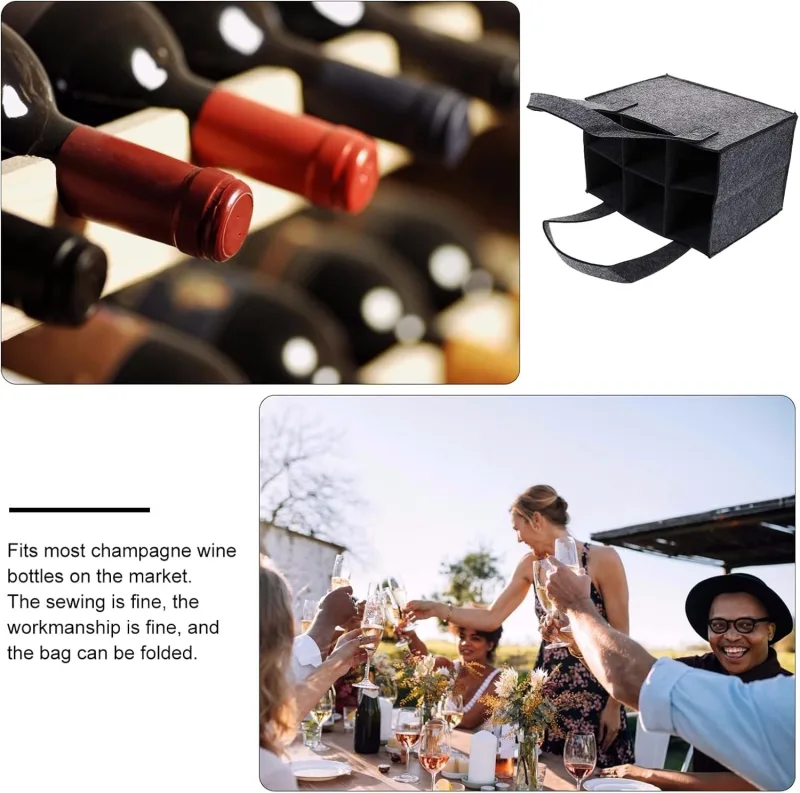 1 Piece Felt Wine Bag for 6 Bottles with Dividers Grey