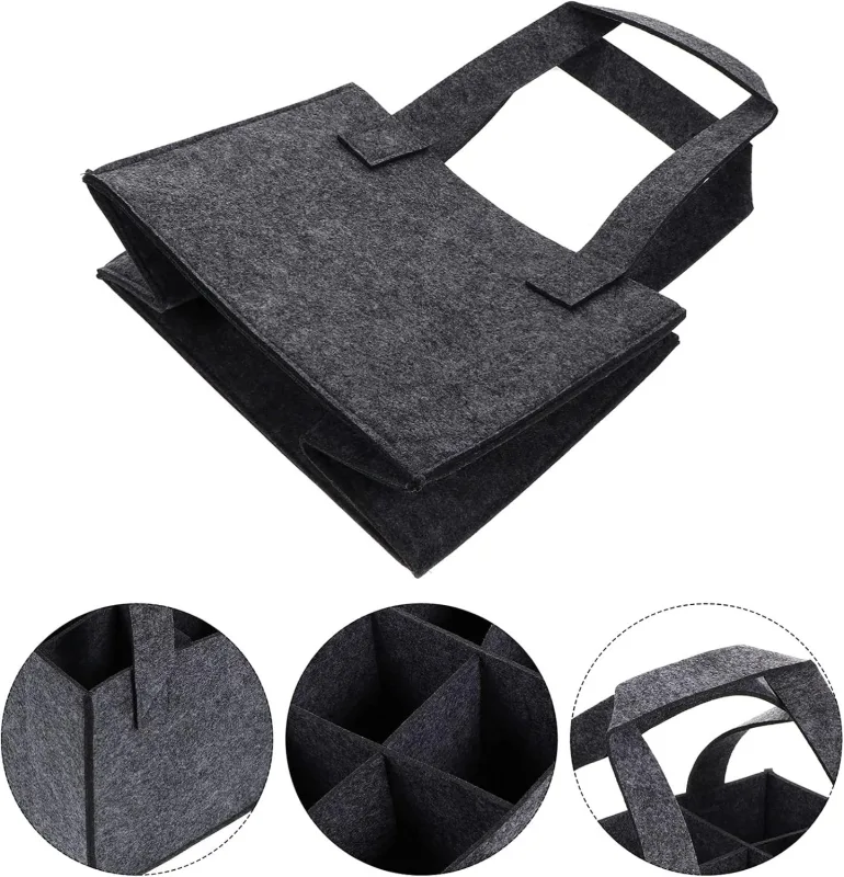 1 Piece Felt Wine Bag for 6 Bottles with Dividers Grey