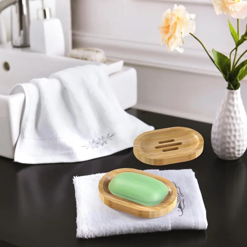 2 Piece Bamboo Soap Holder Set Oval