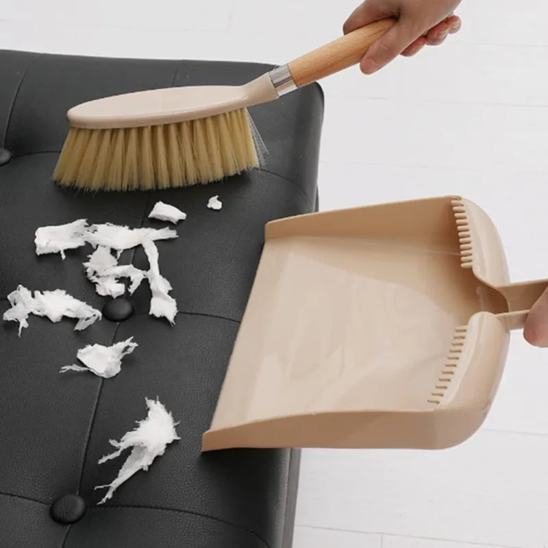 2 Set Mini Dustpan and Brush Set for Desk and Keyboard Beige