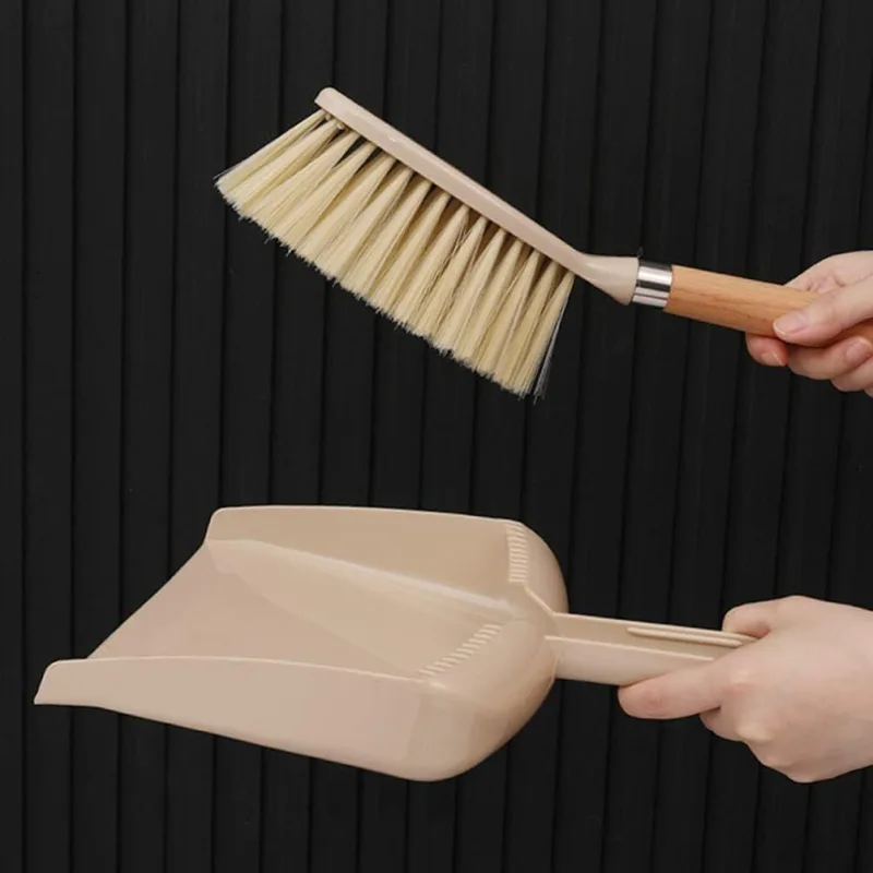 2 Set Mini Dustpan and Brush Set for Desk and Keyboard Beige