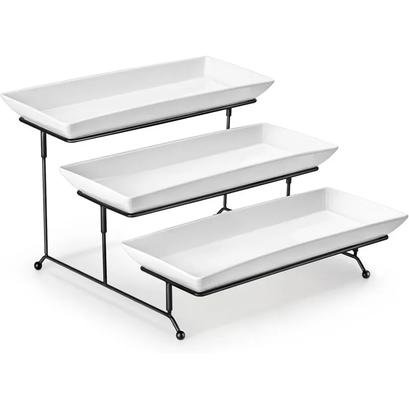 3 Tier Porcelain Serving Tray, 14 in 3 Tier Porcelain Serving Tray, 14 in