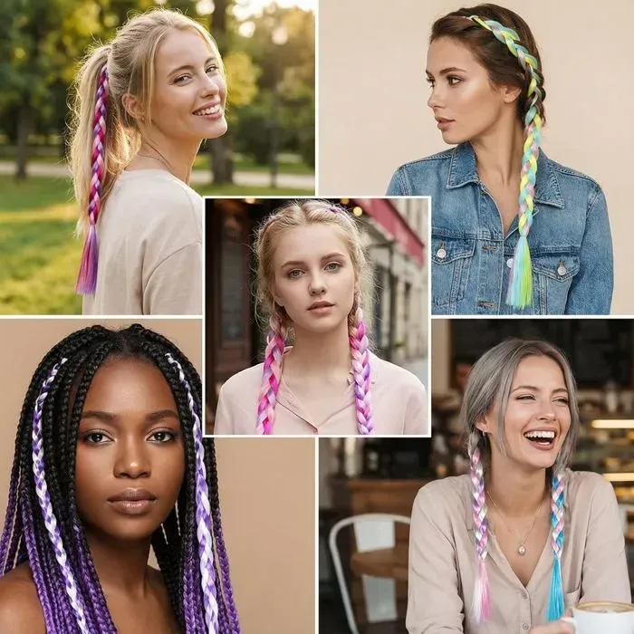 6 Pack Colorful Braided Hair Extensions