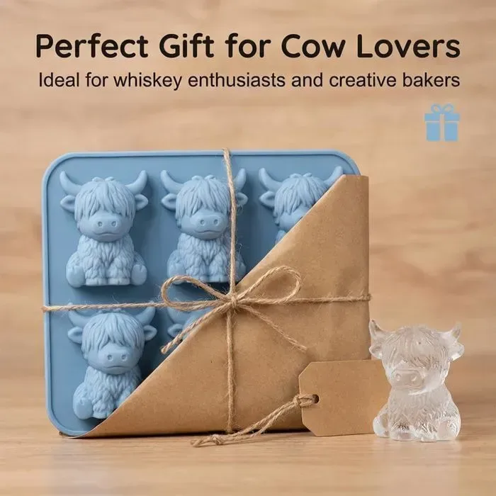 6 Cavity 3D Highland Cow Silicone Ice Mold