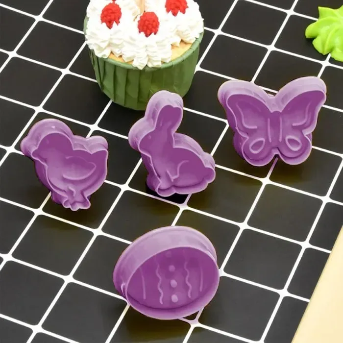 4 Pack Easter Cookie Cutters with 3D Stamps