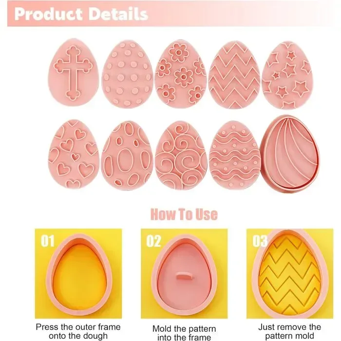 10 Pack Easter Cookie Cutters with 3D Stamps