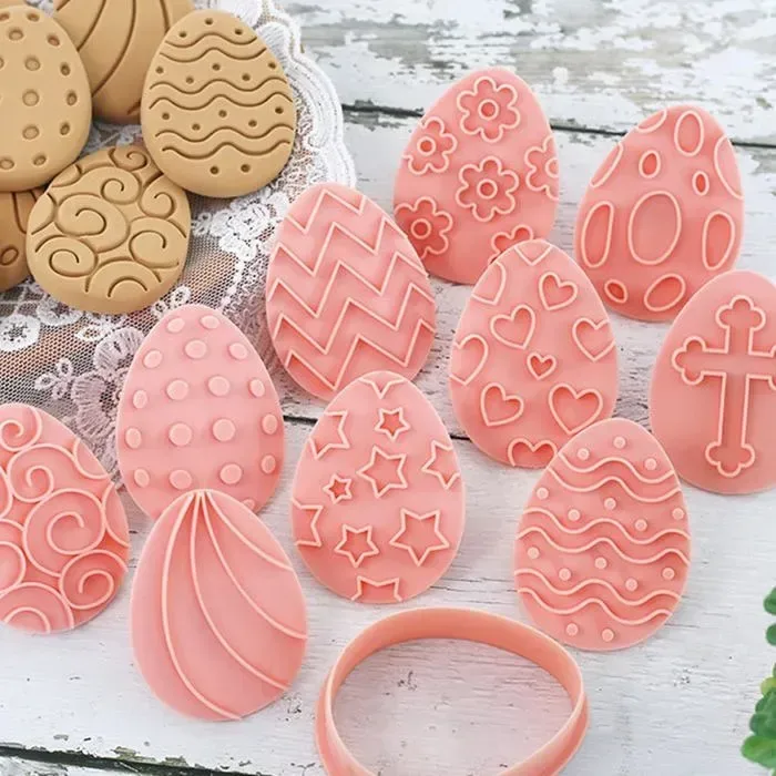 10 Pack Easter Cookie Cutters with 3D Stamps