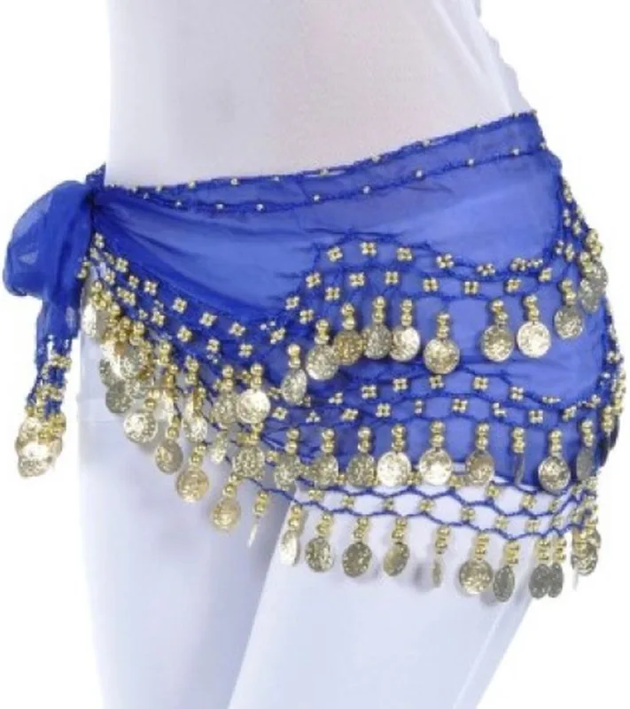 150cm Belly Dance Hip Scarf with Gold Coins,Blue 150cm Belly Dance Hip Scarf with Gold Coins,Blue