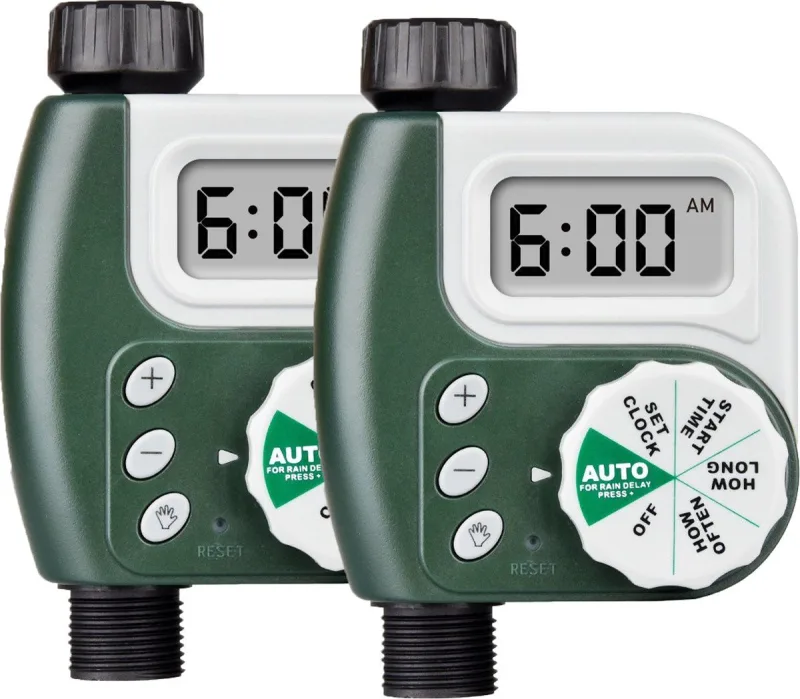 2 Pack Programmable Digital Garden Hose Water Timer with LCD Screen, 1 Outlet, Battery Powered, Built in Rain Delay, Water Resistant 2 Pack Programmable Digital Garden Hose Water Timer with LCD Screen, 1 Outlet, Battery Powered, Built in Rain Delay, Water Resistant