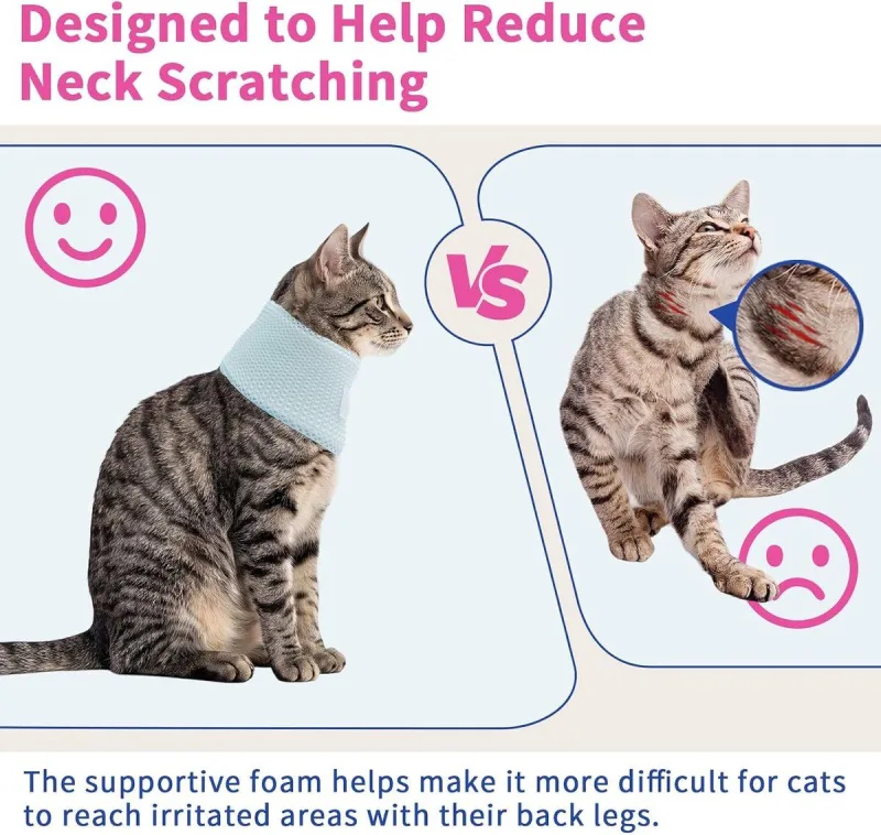 2 Pcs Cat Recovery Collar Soft Protective Scratching Prevention Neck Protector for Cats Pink, Size XS 16-22cm