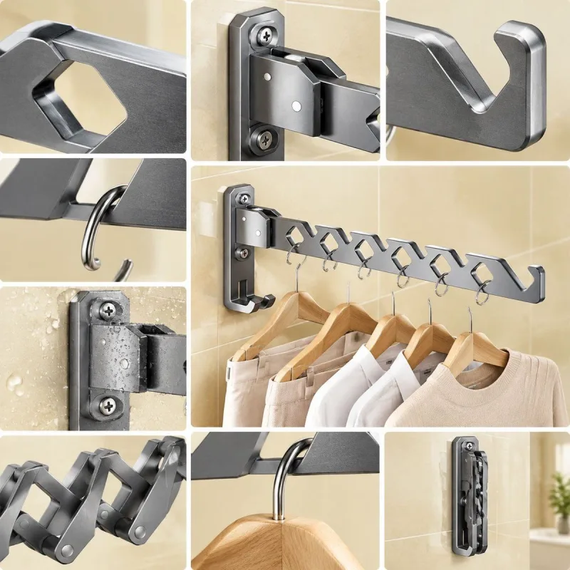 2 Pack Foldable Wall Mounted Drying Rack, Aluminum Clothes Drying Rack for Bathroom Balcony, Waterproof, 34x3x13 cm