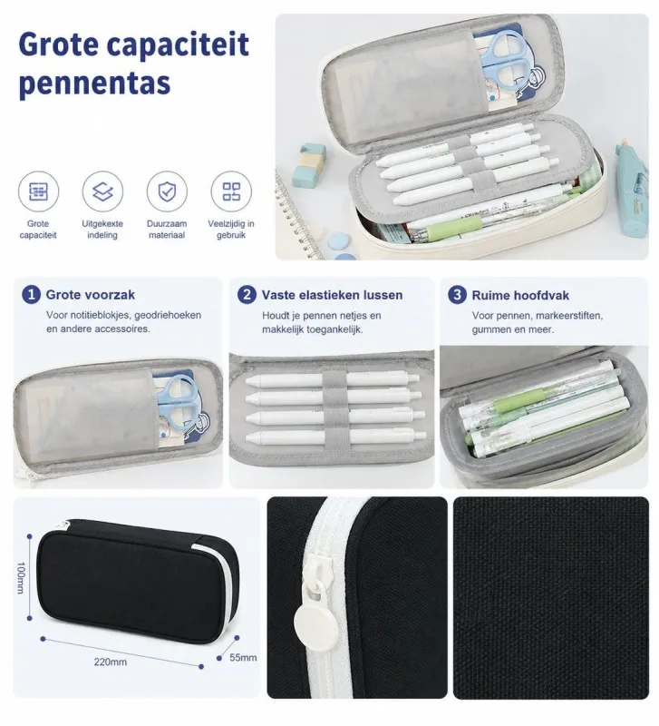 Large Capacity Pencil Case with Elastic Pen Holders, Multifunctional Pen Pouch for School and Office, Durable Zipper Design, 22×5.5×10 cm