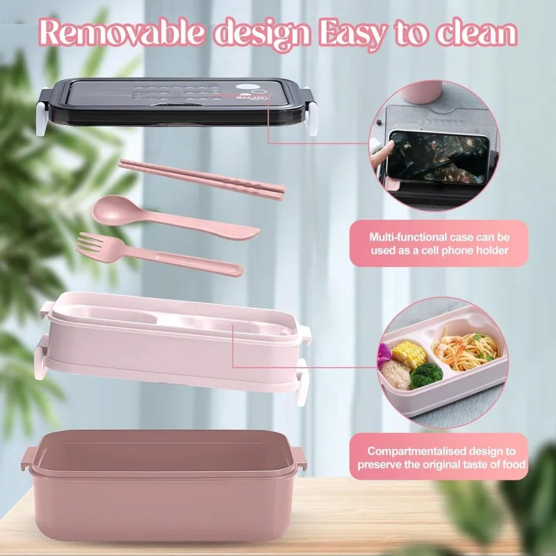 3-Compartment Bento Lunch Box for Adults and Kids, Microwave and Dishwasher Safe, Leakproof Stackable Lunch Container for School Office, 1400 ml