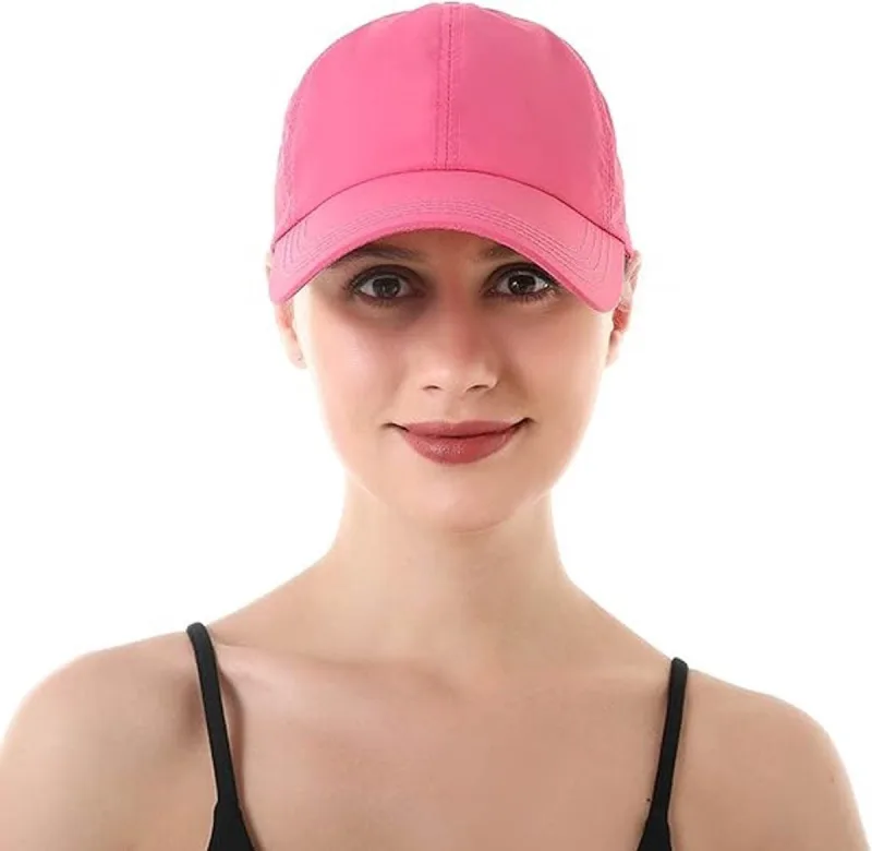 Women’s Cross Ponytail Baseball Cap, Adjustable Quick Dry Hat, Pink Red
