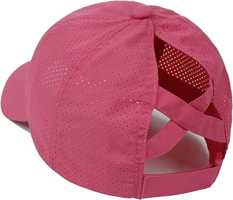 Women’s Cross Ponytail Baseball Cap, Adjustable Quick Dry Hat, Pink Red