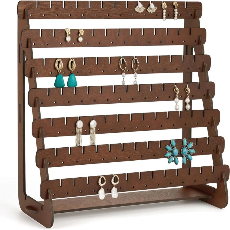 7 Tier Earring Organizer Stand, Wooden Earring Holder Display Rack for Stud Earrings and Hanging Jewelry Storage 7 Tier Earring Organizer Stand, Wooden Earring Holder Display Rack for Stud Earrings and Hanging Jewelry Storage