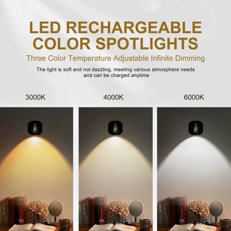2 Pack Rechargeable LED Wall Lamp Wireless Spotlight with Remote Control, 3 Color Temperatures Accent Lighting for Picture and Plant, White