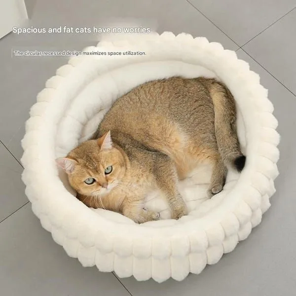 Grey Plush Round Pet Bed with Removable Cushion, Size M, Thick Warm Dog & Cat Nest, Cosy Soft Indoor Sleeping Space for Small to Medium‑Sized Pets