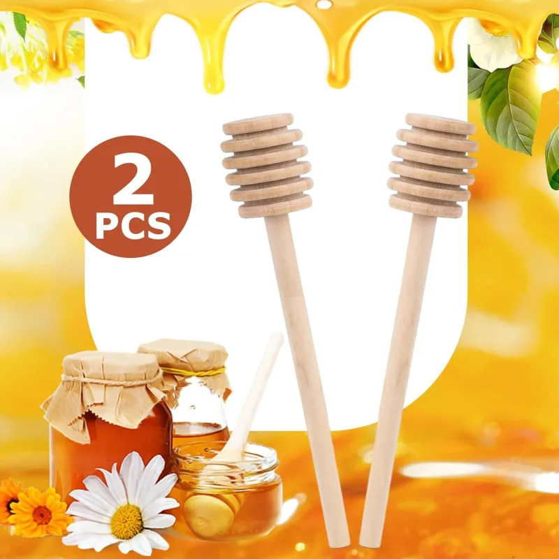 2PCS Wooden Honey Mixing Stirrer, 8 Inch Honey Dipper Sticks Long Handle Honeycomb Stick for Collecting Dispensing Drizzling Jam, Wedding Gifts & Party Favors