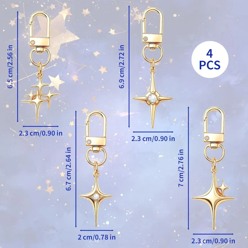 4Pack North Star Keychain-Gold Star Keychains, Vintage Y2k Star Keychain, Cross Star Pendant Keychain for Handbag, Backpack, Car Holder, Ideal for birthdays, Christmas, Mother’s Day ( 2.6×0.79” )