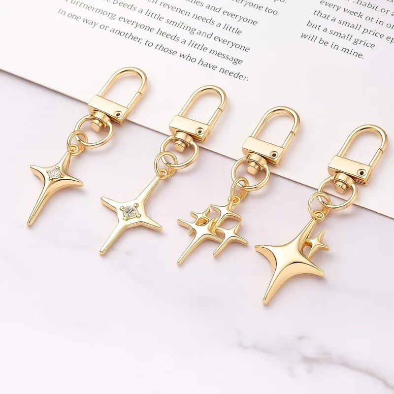 4Pack North Star Keychain-Gold Star Keychains, Vintage Y2k Star Keychain, Cross Star Pendant Keychain for Handbag, Backpack, Car Holder, Ideal for birthdays, Christmas, Mother’s Day ( 2.6×0.79” )