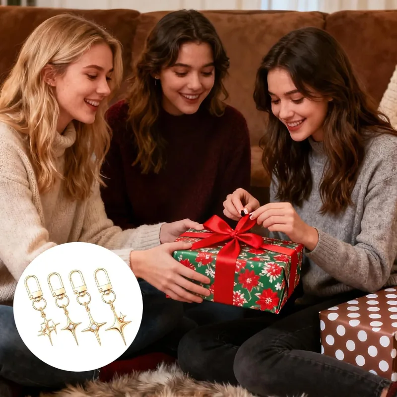 4Pack North Star Keychain-Gold Star Keychains, Vintage Y2k Star Keychain, Cross Star Pendant Keychain for Handbag, Backpack, Car Holder, Ideal for birthdays, Christmas, Mother’s Day ( 2.6×0.79” )