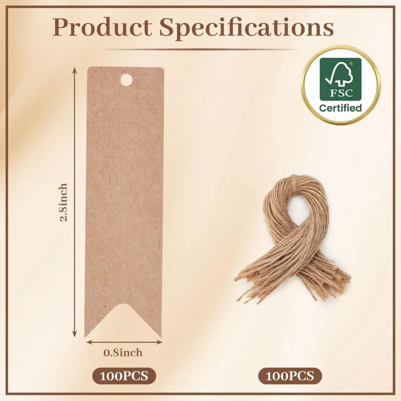 100PCS Kraft Paper Gift Tags, Mini with String for Wedding, DIY Crafts – 2.8 x 0.8 Inch