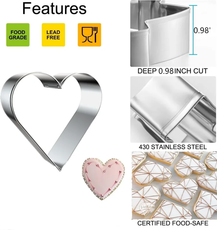 5 Pieces Heart Cookie Cutter Set – Valentine’s Day Heart Shapes Stainless Steel Cutters Molds for Anniversary, Bridal, Engagement and Wedding, Baking Gifts