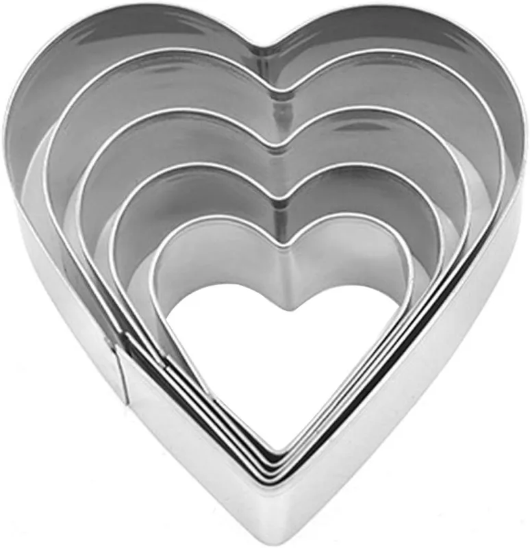 5 Pieces Heart Cookie Cutter Set – Valentine’s Day Heart Shapes Stainless Steel Cutters Molds for Anniversary, Bridal, Engagement and Wedding, Baking Gifts