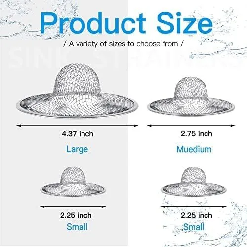 4PCS Heavy Duty Stainless Steel Sink Strainer,Sink Basket Set, Fits Most Kitchen Sinks 4.5”, Bathroom Sinks 2.75”,Shower Drains