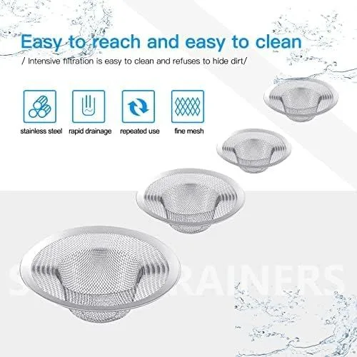4PCS Heavy Duty Stainless Steel Sink Strainer,Sink Basket Set, Fits Most Kitchen Sinks 4.5”, Bathroom Sinks 2.75”,Shower Drains